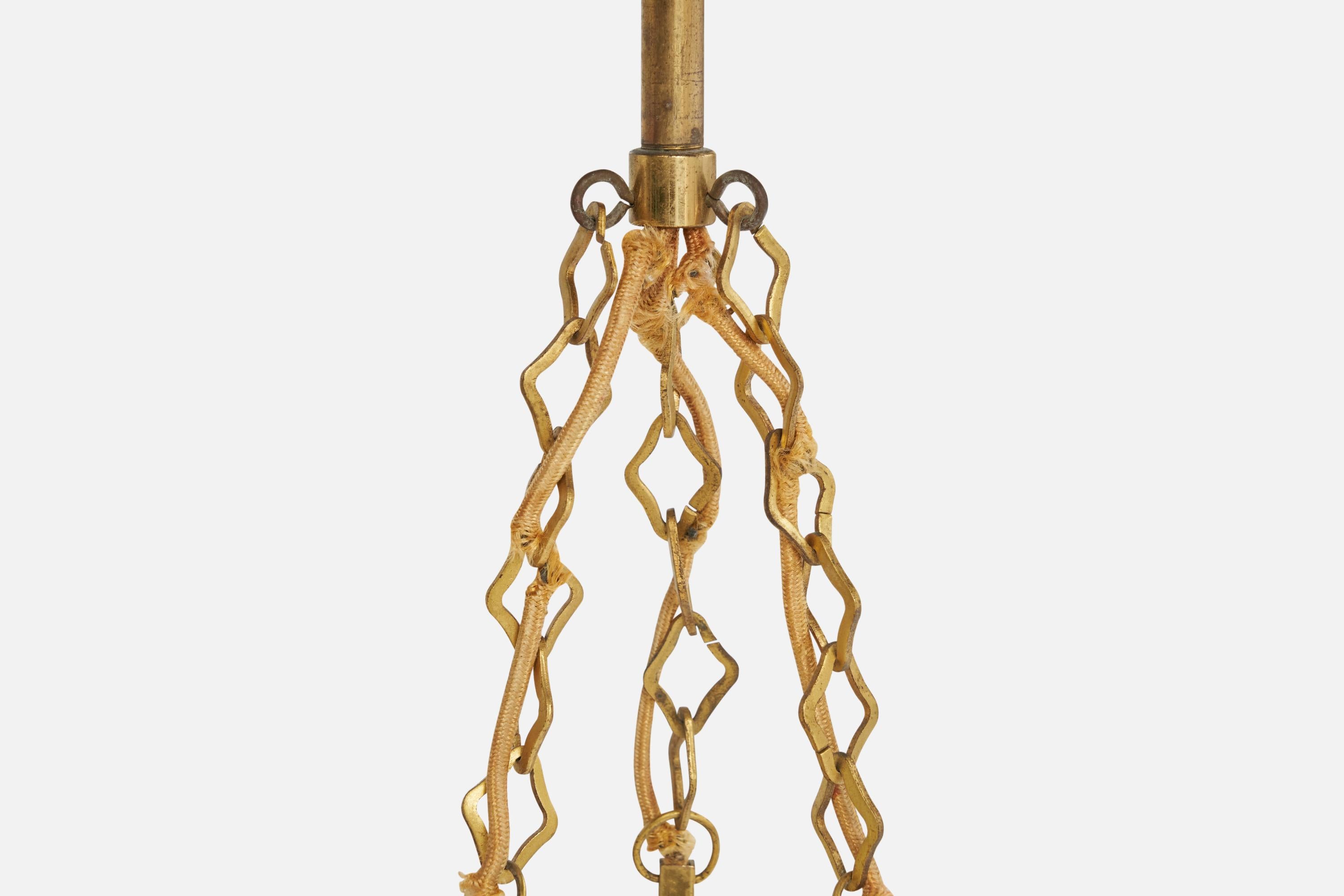 Schwedischer Designer, Kronleuchter, Messing, Glas, Schweden, 1940er Jahre im Angebot 3