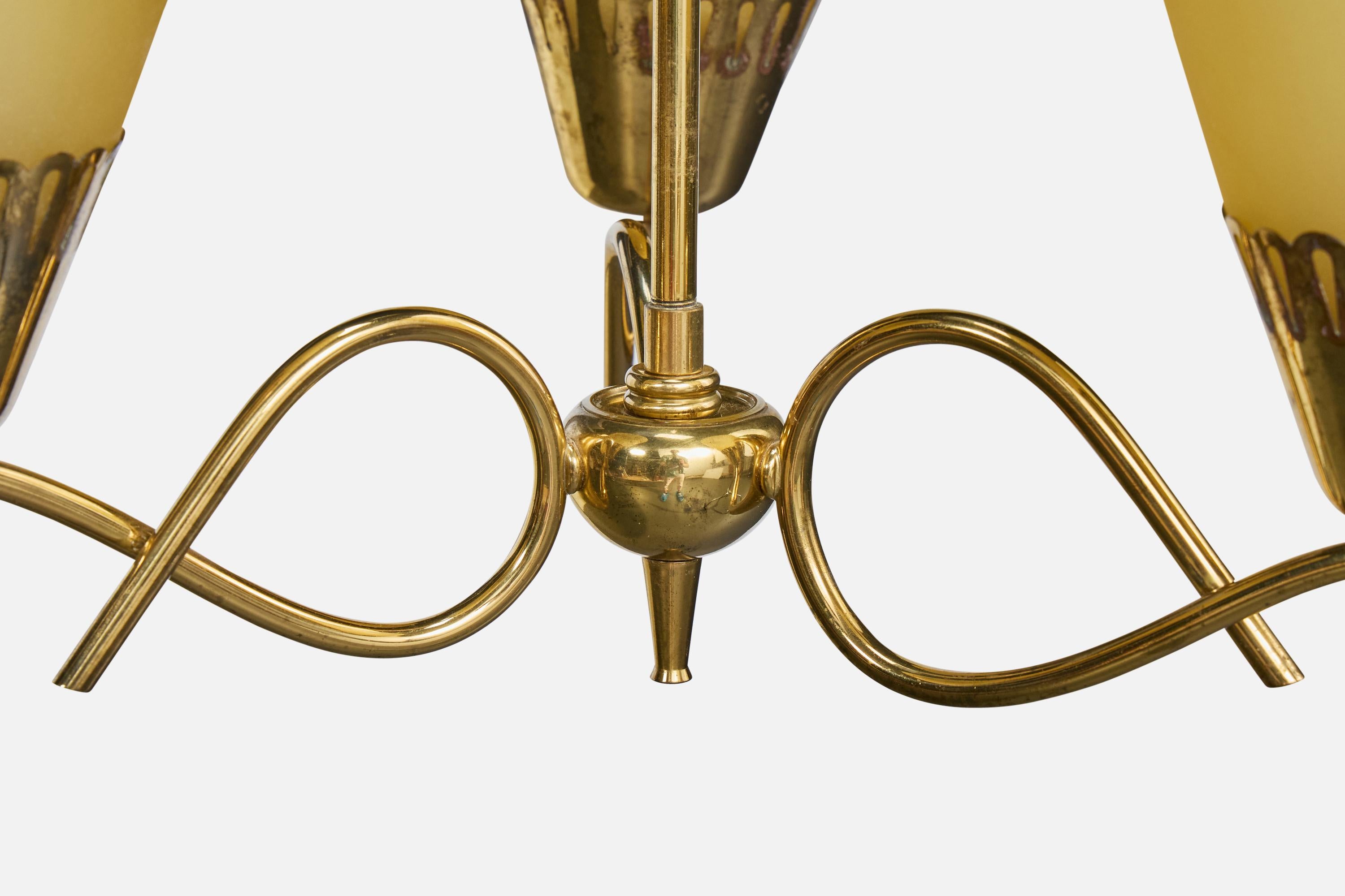 Designer suédois, lustre, laiton, verre, Suède, années 1940 en vente 1