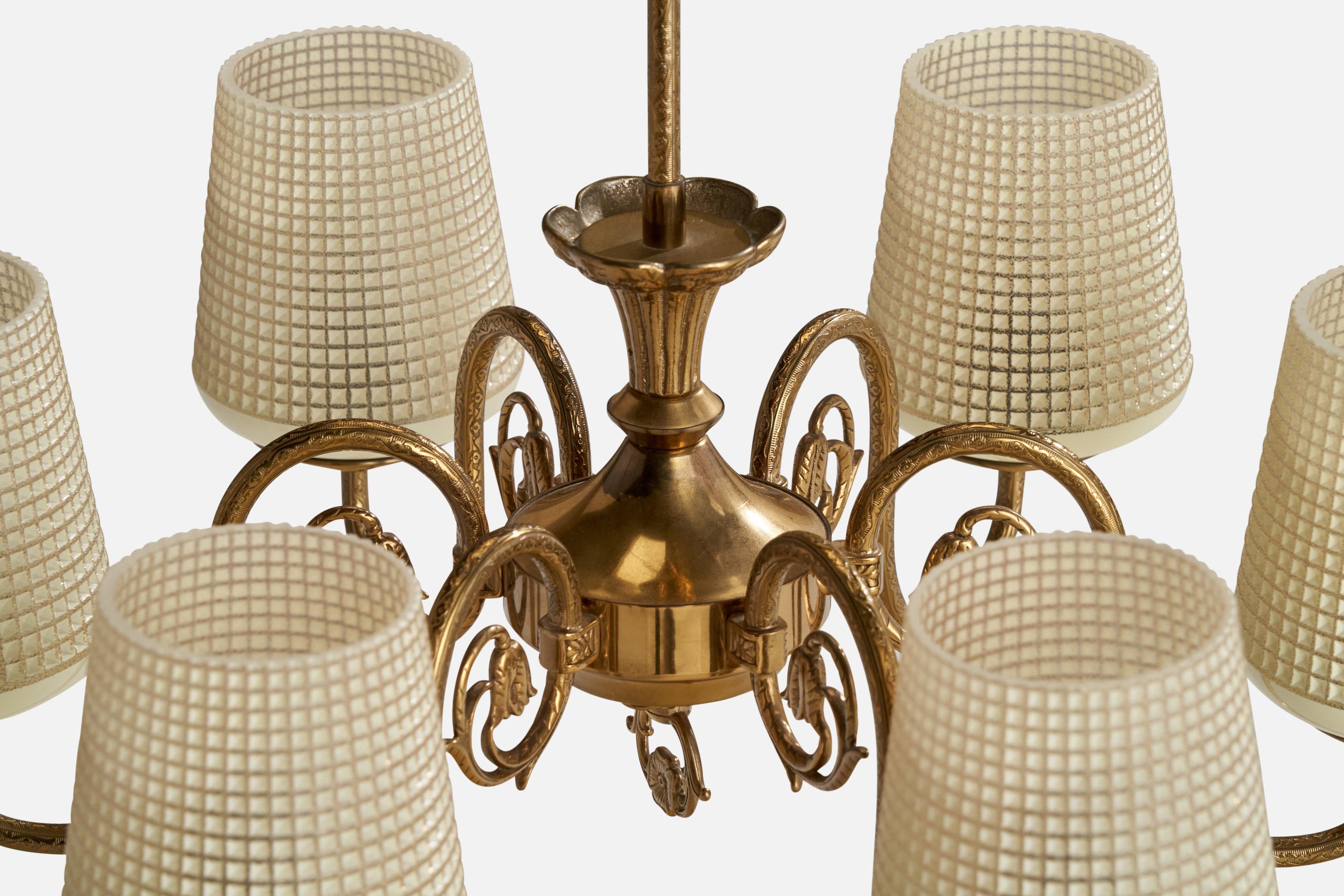Designer suédois, lustre, laiton, verre, Suède, années 1940 en vente 2