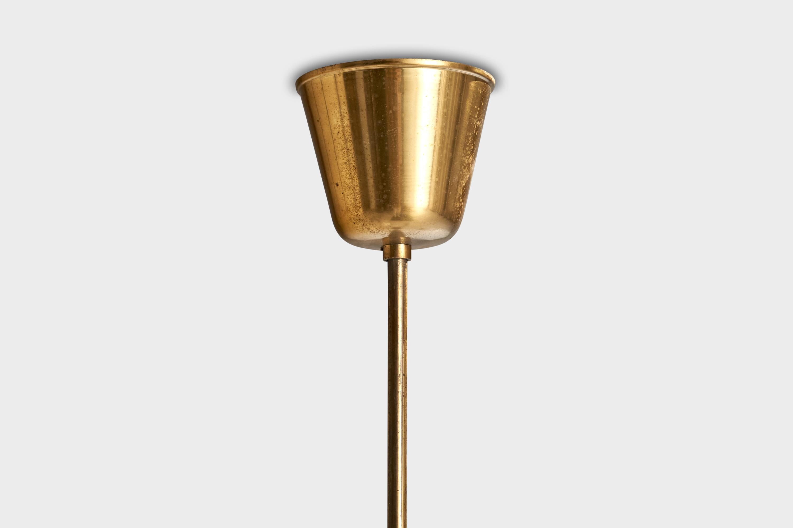 Designer suédois, lustre, laiton, verre, Suède, années 1940 en vente 2