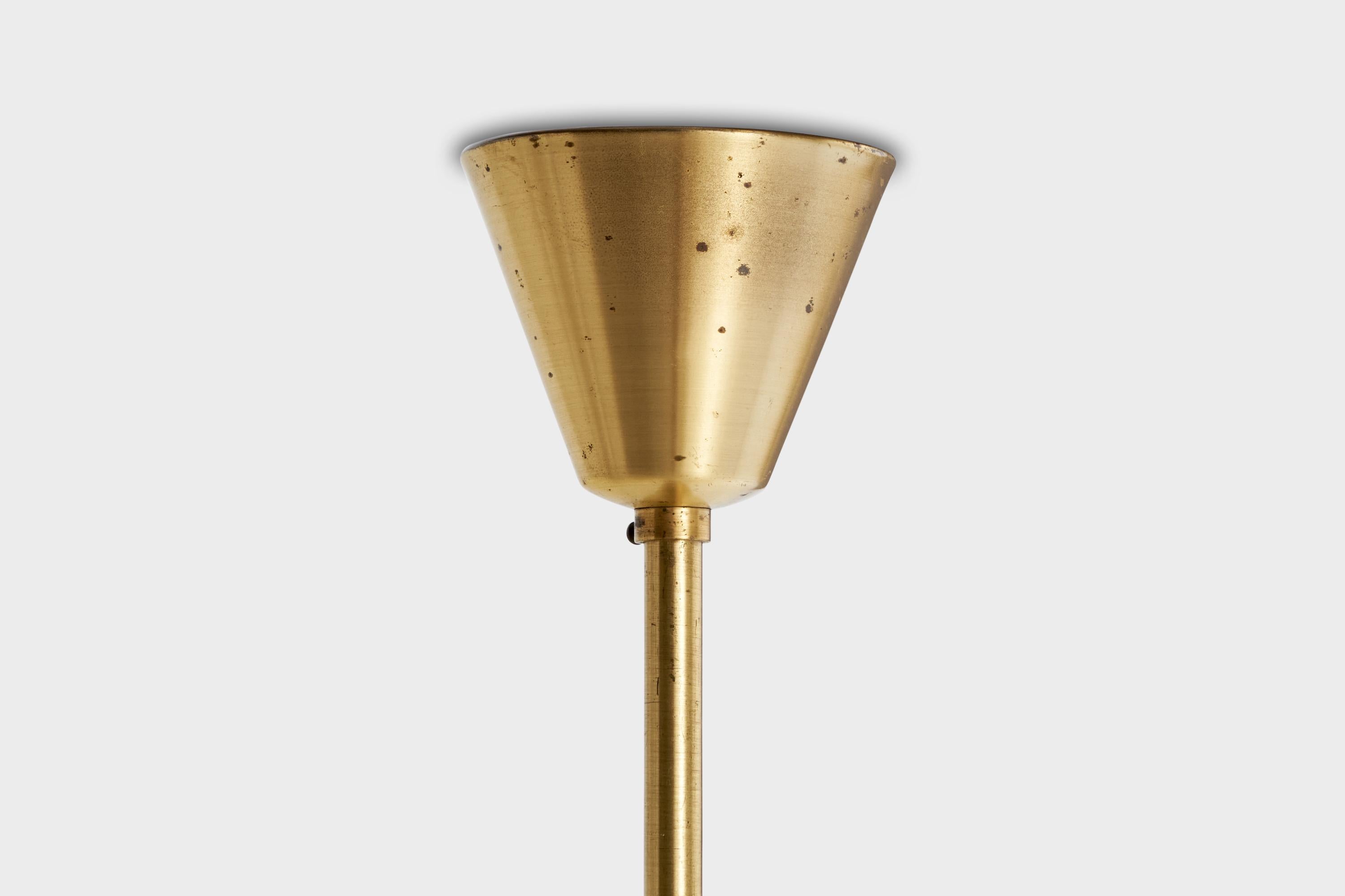 Designer suédois, lustre, laiton, verre, Suède, années 1940 en vente 2