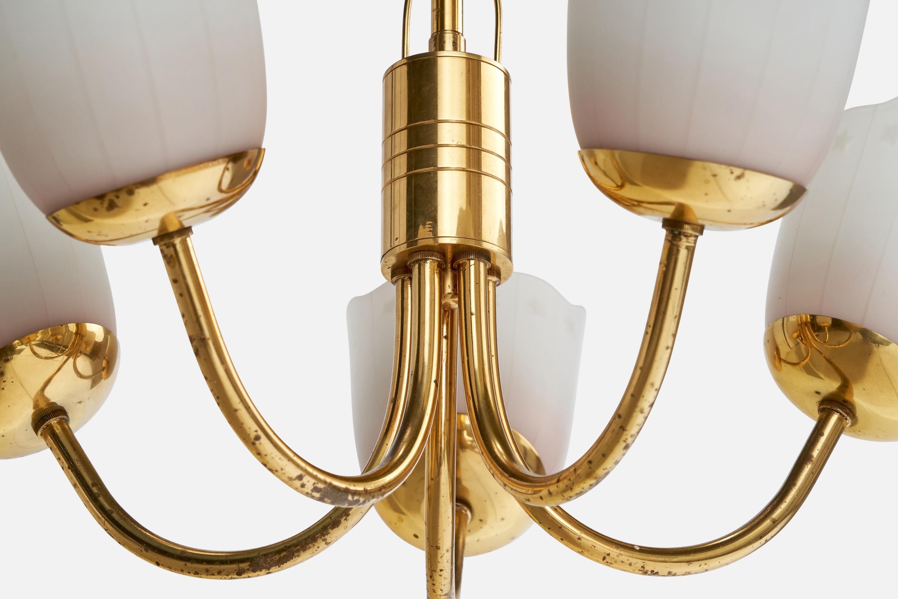 Swedish Designer, Chandelier, Brass, Glass, Sweden, 1940s For Sale 4