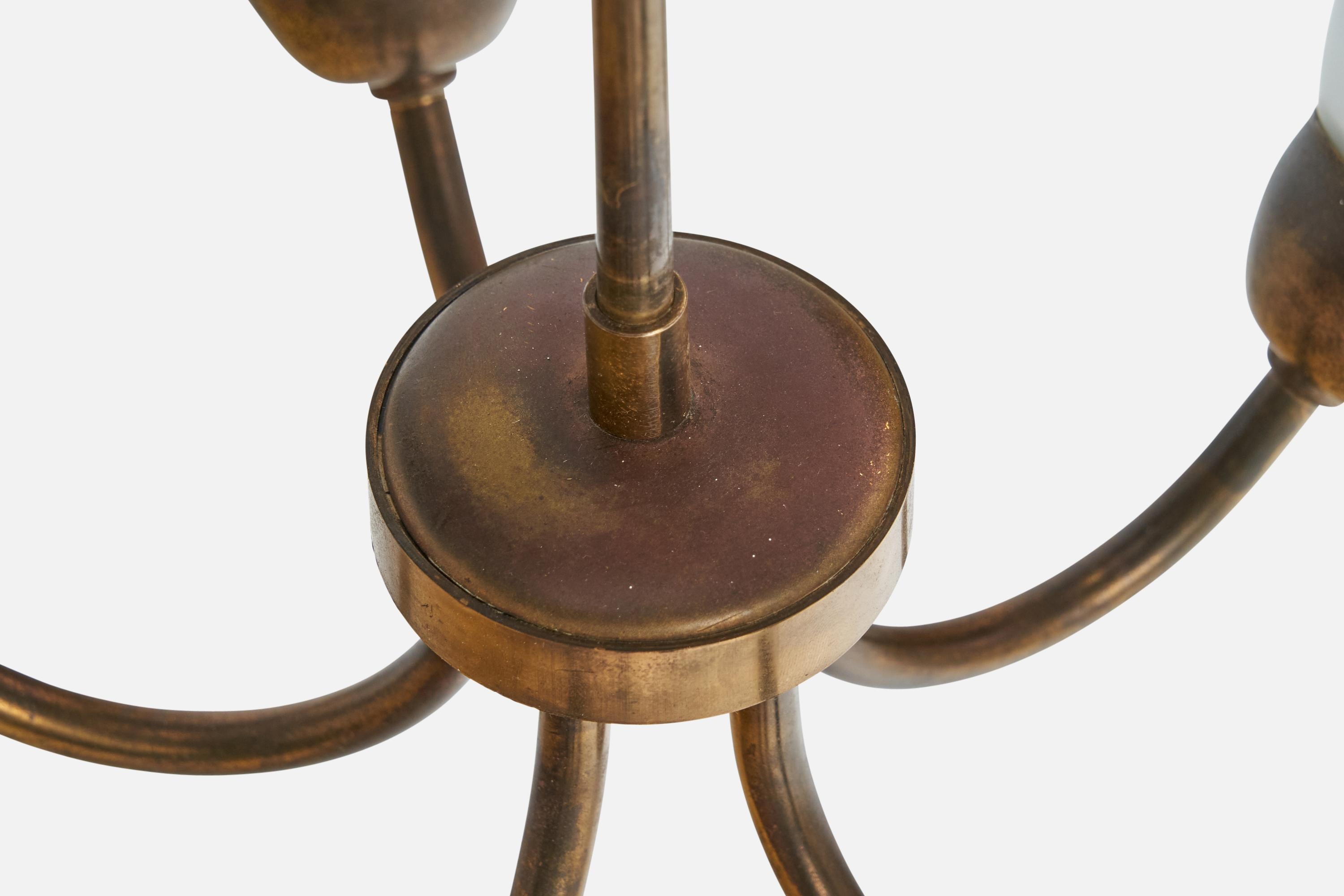 Designer suédois, lustre, laiton, verre, Suède, années 1940 en vente 2