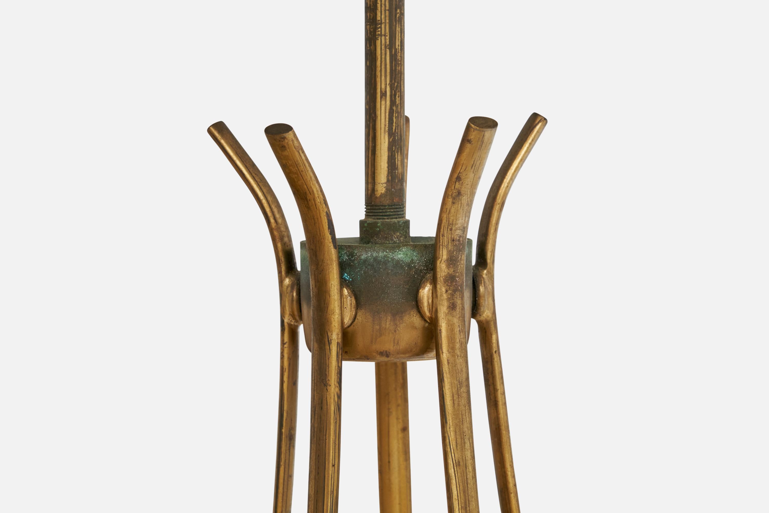 Designer suédois, lustre, laiton, verre, Suède, années 1940 en vente 2