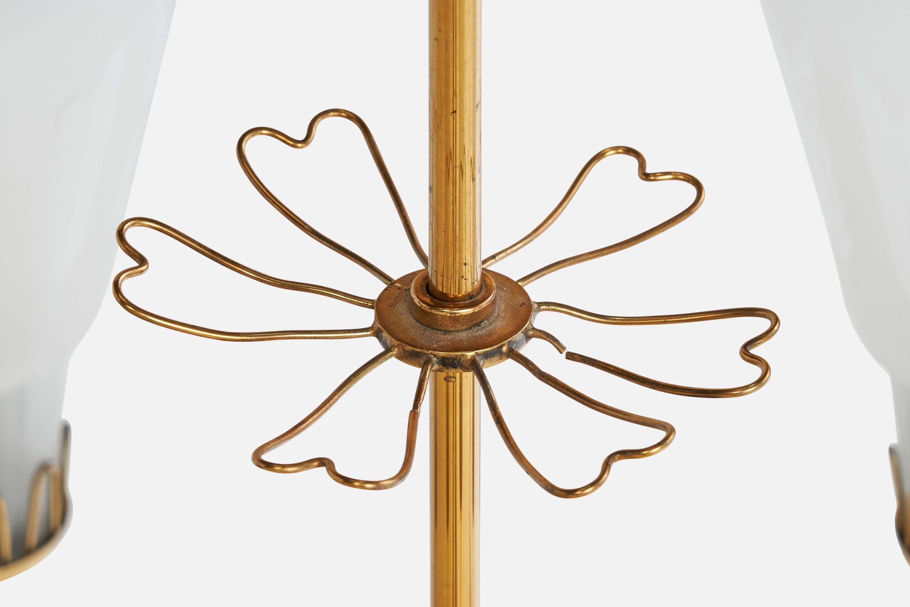 Designer suédois, lustre, laiton, verre, Suède, années 1940 en vente 2