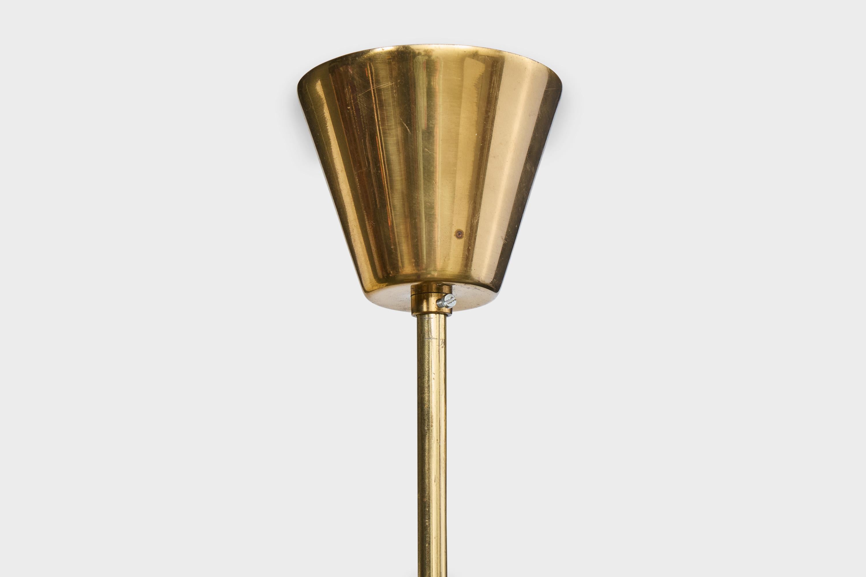 Designer suédois, lustre, laiton, verre, Suède, années 1940 en vente 2