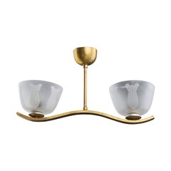 Swedish Designer, Chandelier, Brass, Glass, Sweden, 1940s