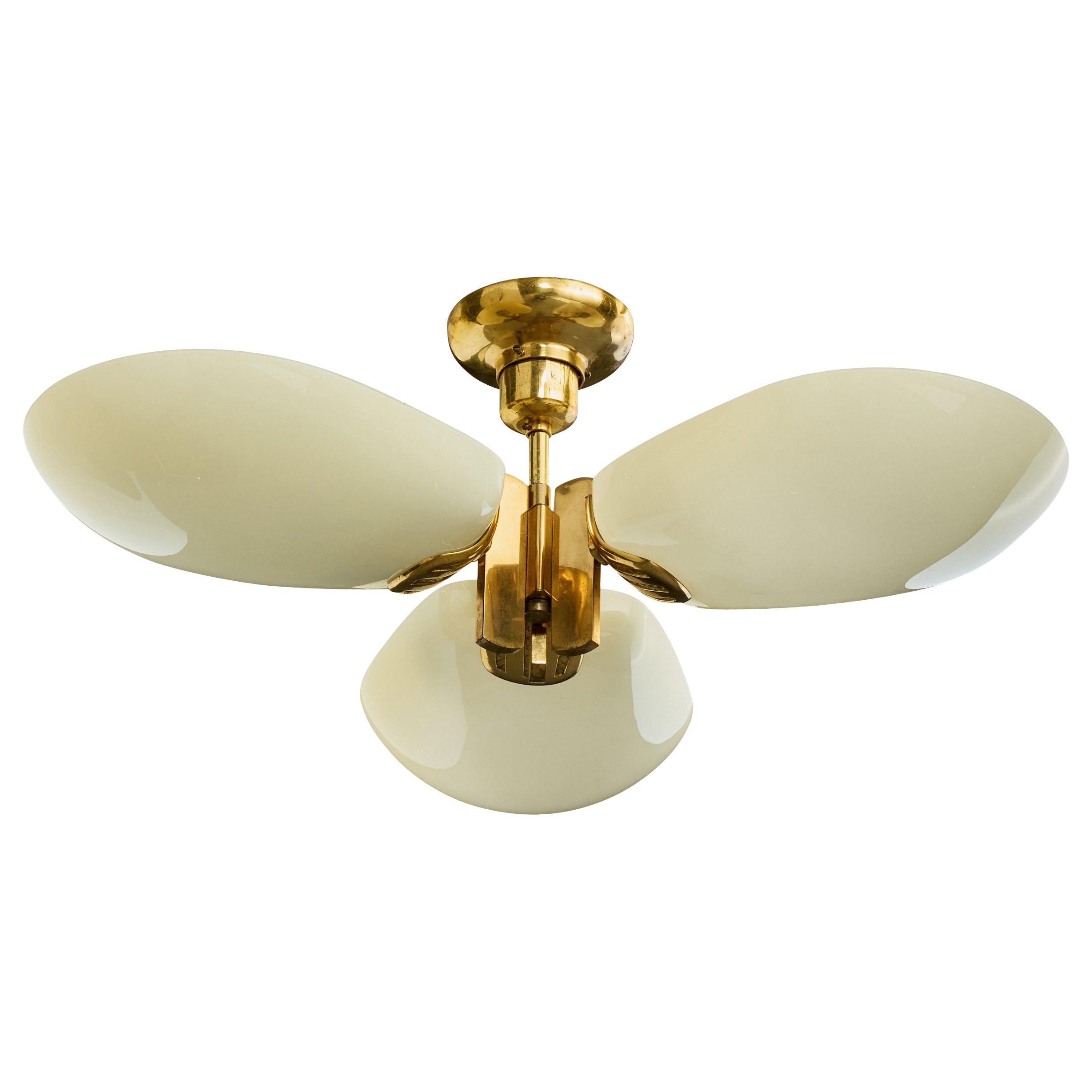 Swedish Designer, Chandelier, Brass, Glass, Sweden, 1940s For Sale