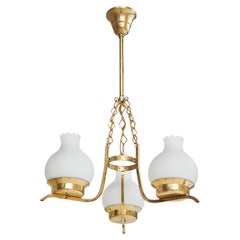 Swedish Designer, Chandelier, Brass, Glass, Sweden, 1940s