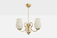 Swedish Designer, Chandelier, Brass, Glass, Sweden, 1940s