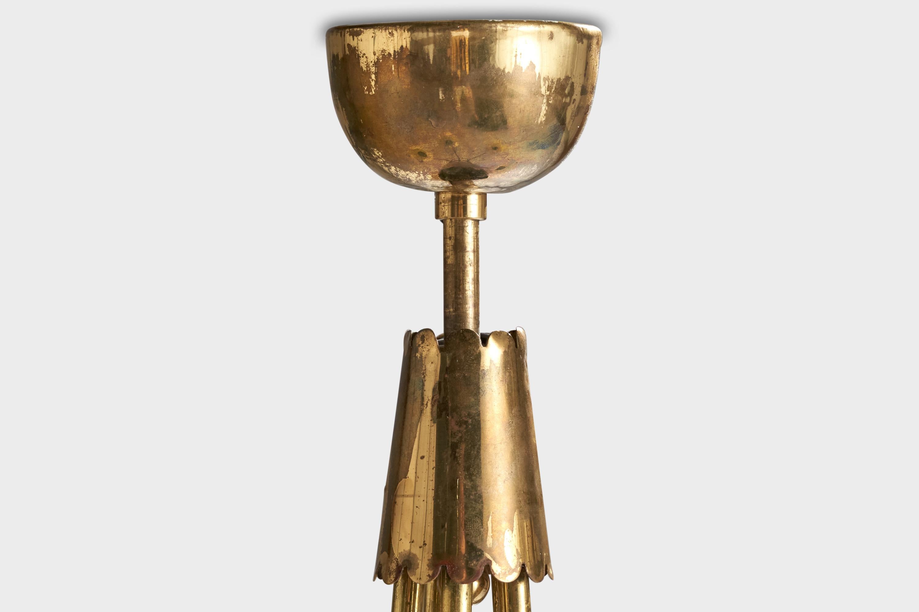 Designer suédois, lustre, laiton, verre, Suède, années 1950 en vente 3