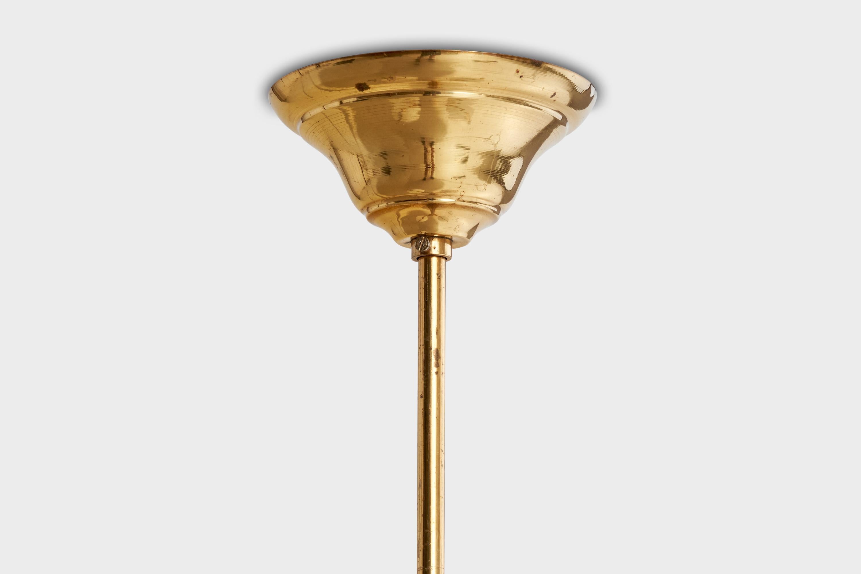 Designer suédois, lustre, laiton, verre, Suède, années 1950 en vente 4