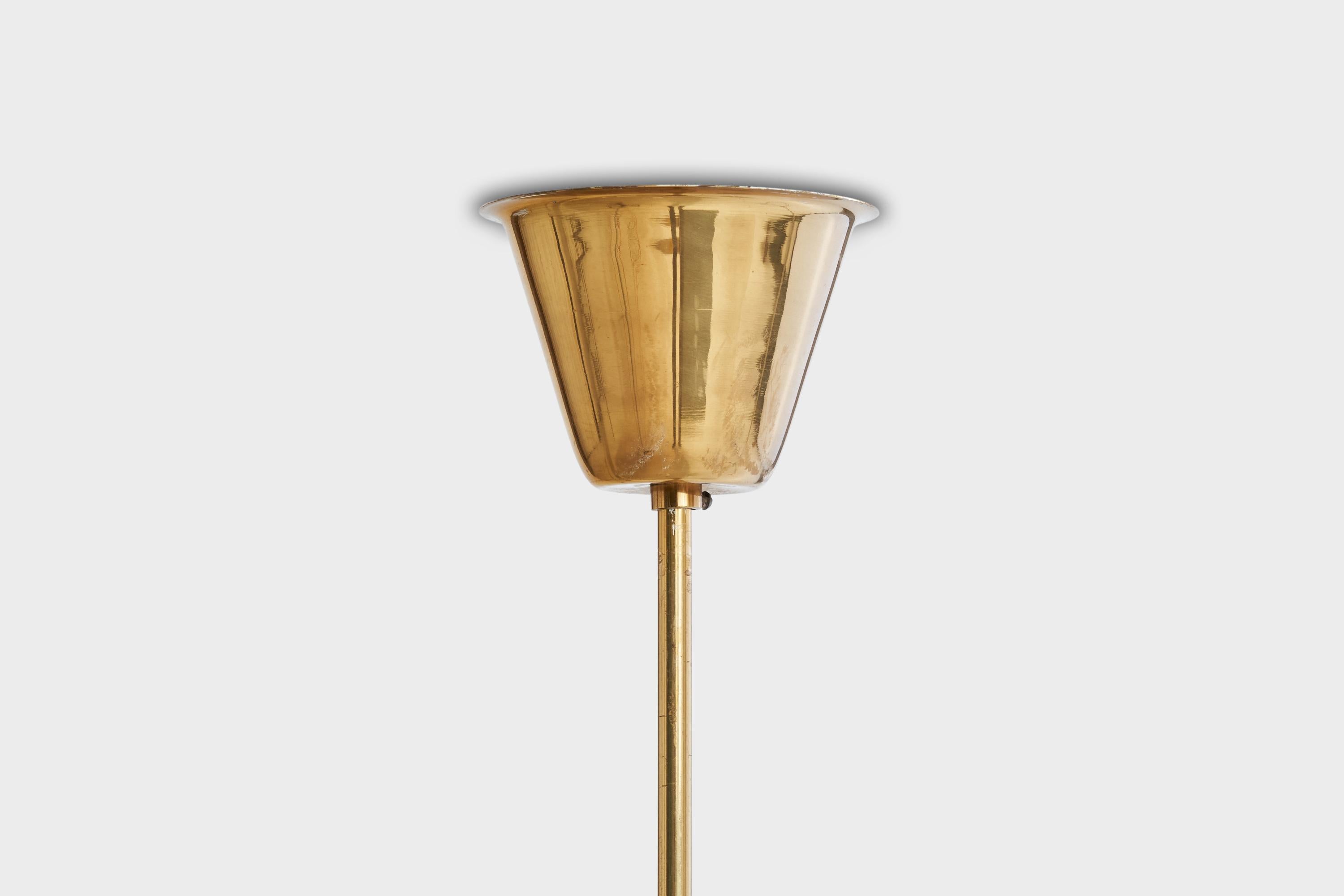 Designer suédois, lustre, laiton, verre, Suède, années 1950 en vente 3