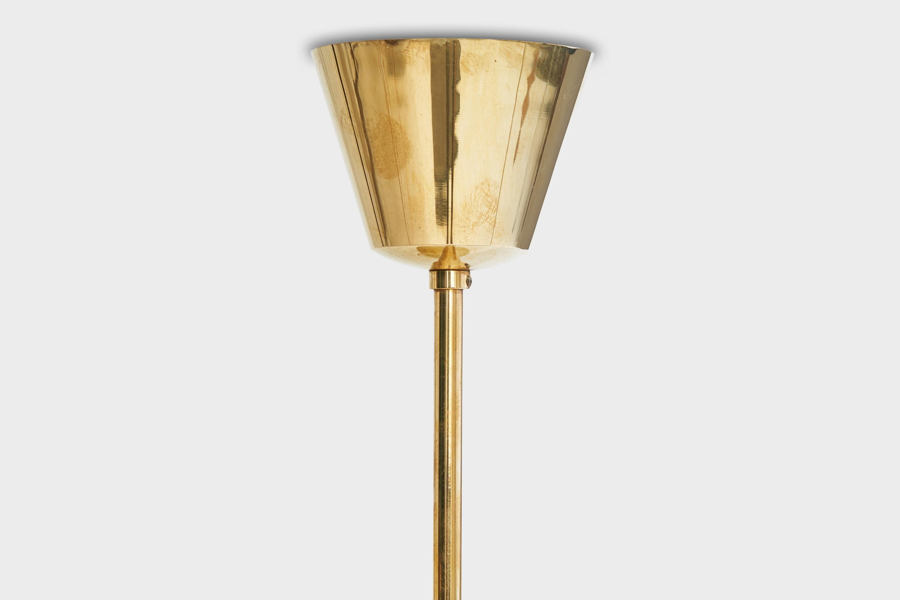 Designer suédois, lustre, laiton, verre, Suède, années 1950 en vente 3
