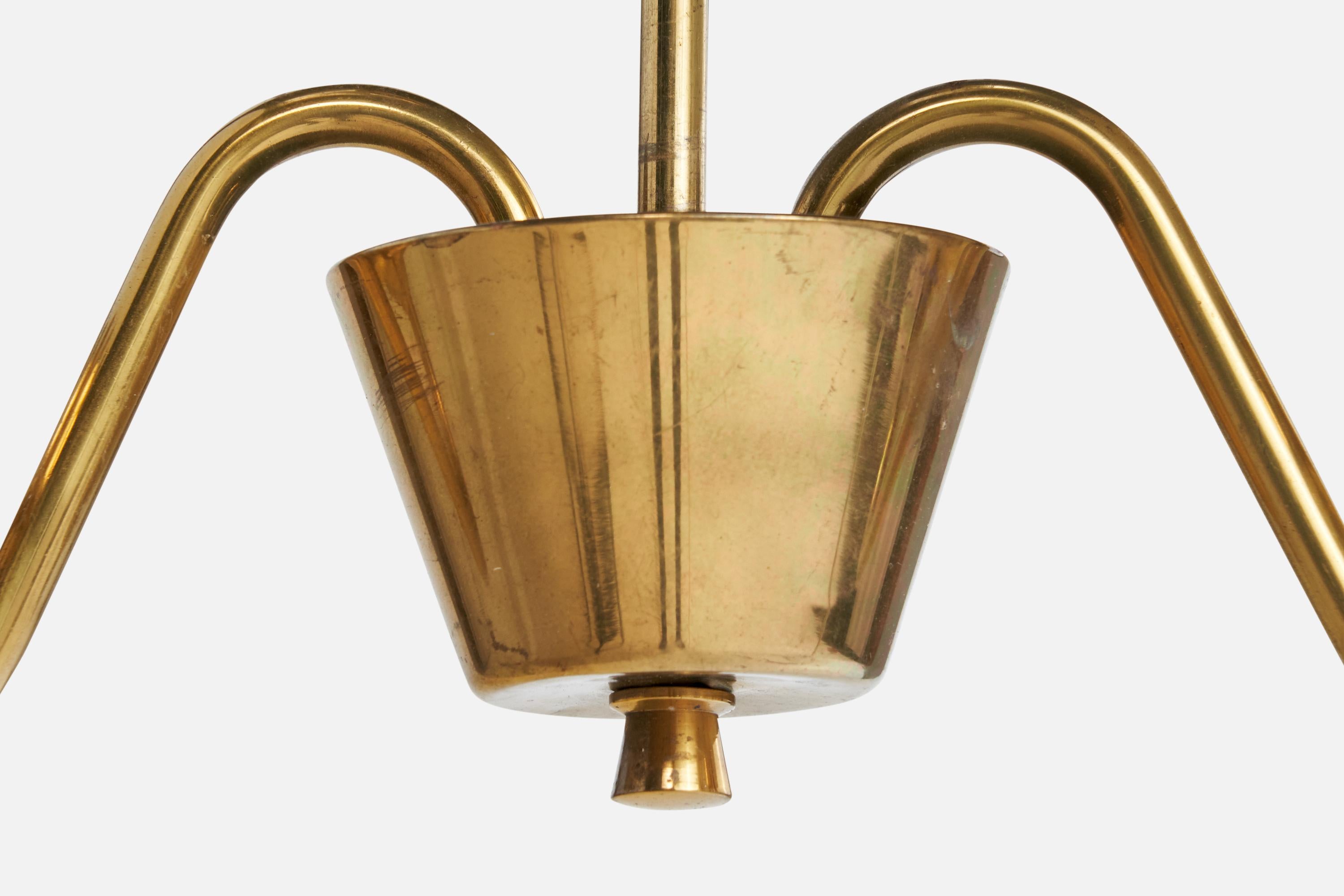Designer suédois, lustre, laiton, verre, Suède, années 1950 en vente 3
