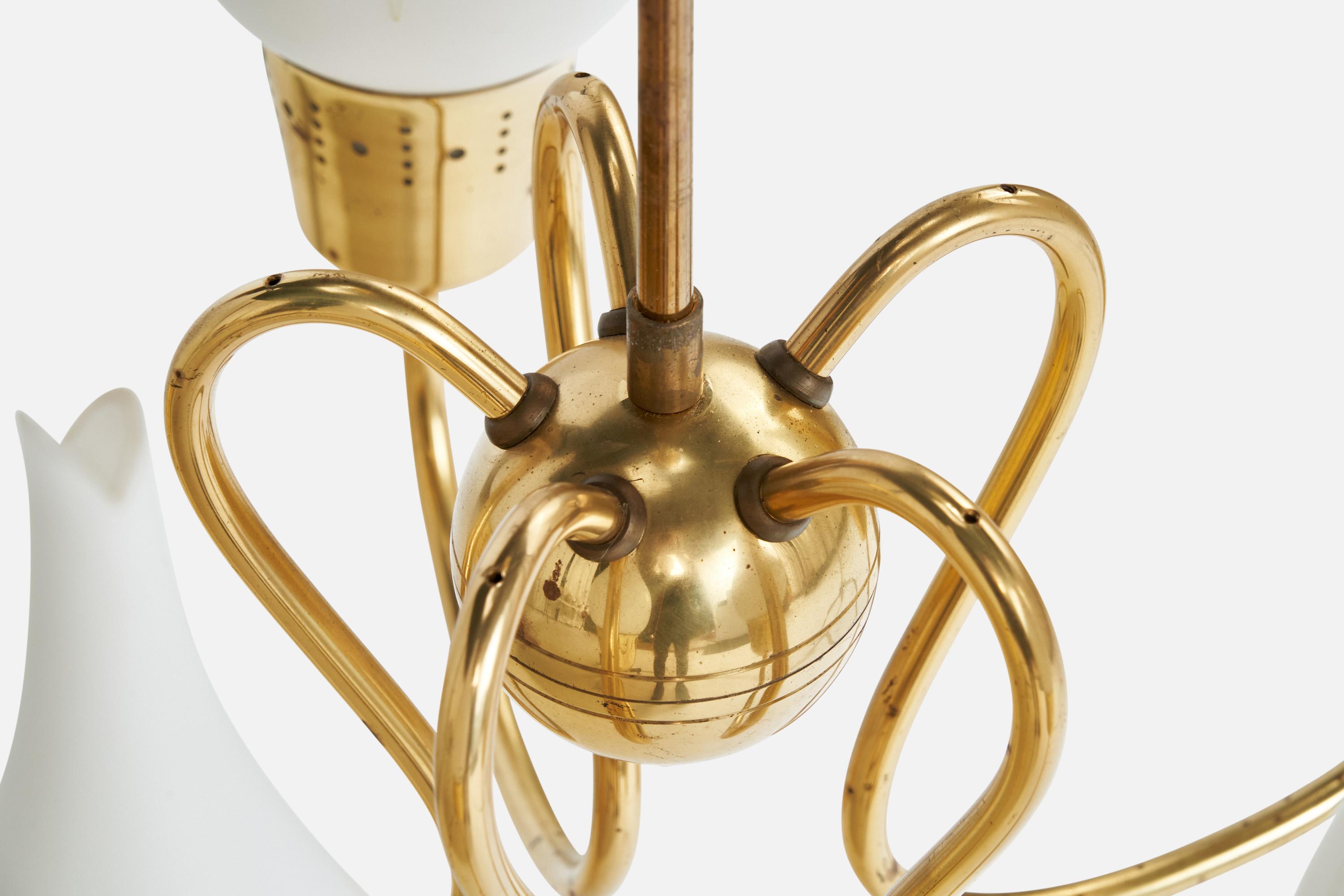 Designer suédois, lustre, laiton, verre, Suède, années 1950 en vente 3