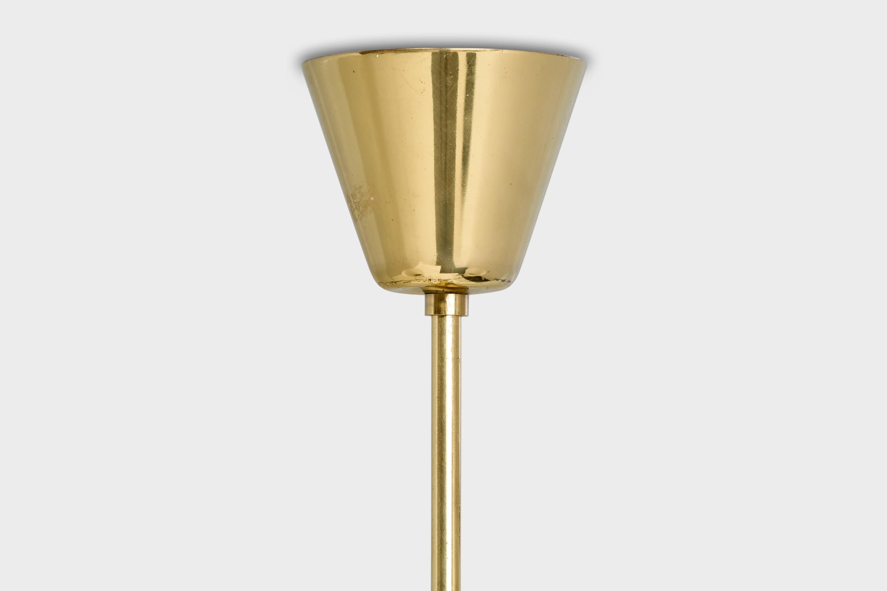 Swedish Designer, Chandelier, Brass, Glass, Sweden, 1950s For Sale 5