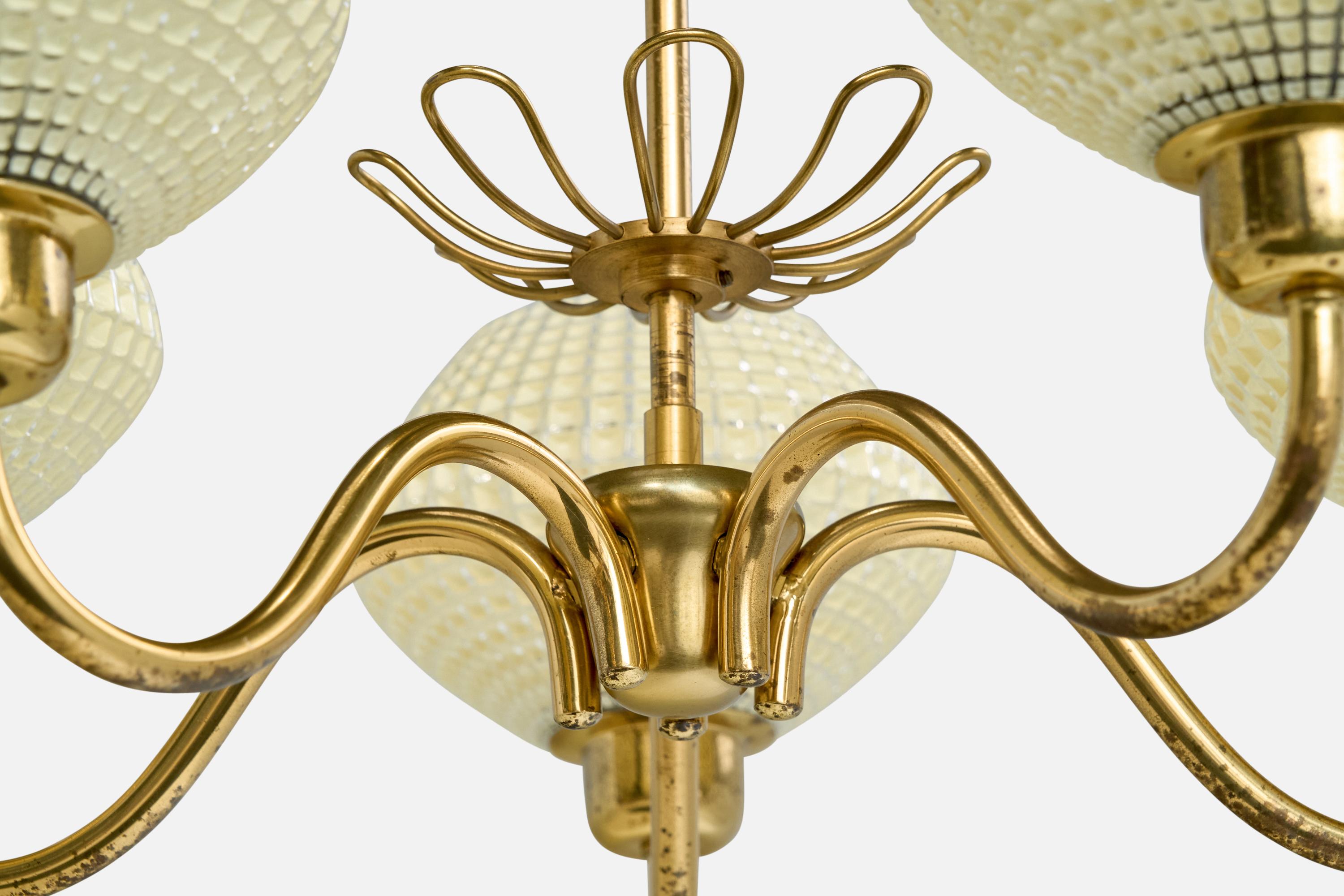 Designer suédois, lustre, laiton, verre, Suède, années 1950 en vente 3