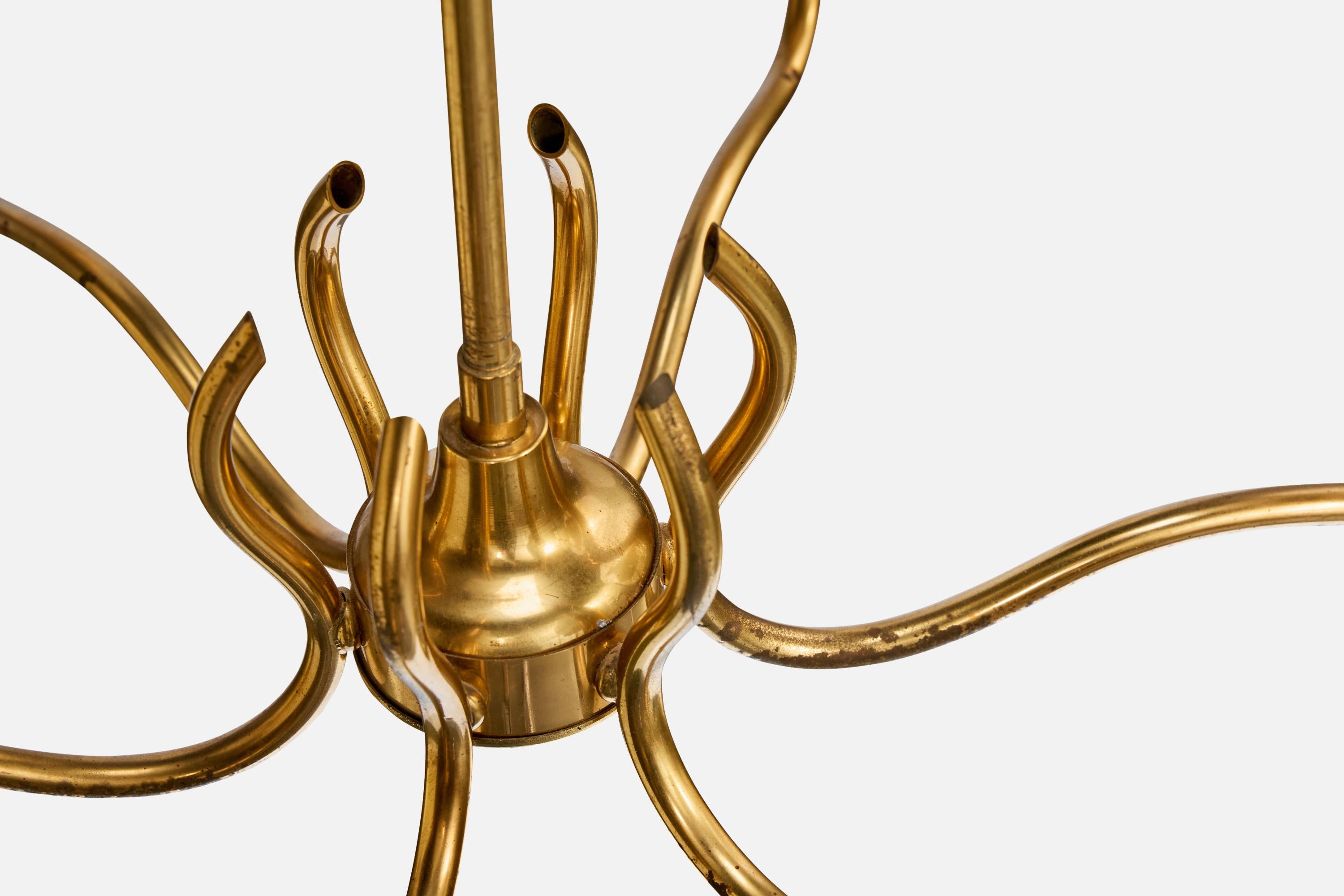 Designer suédois, lustre, laiton, verre, Suède, années 1950 en vente 3