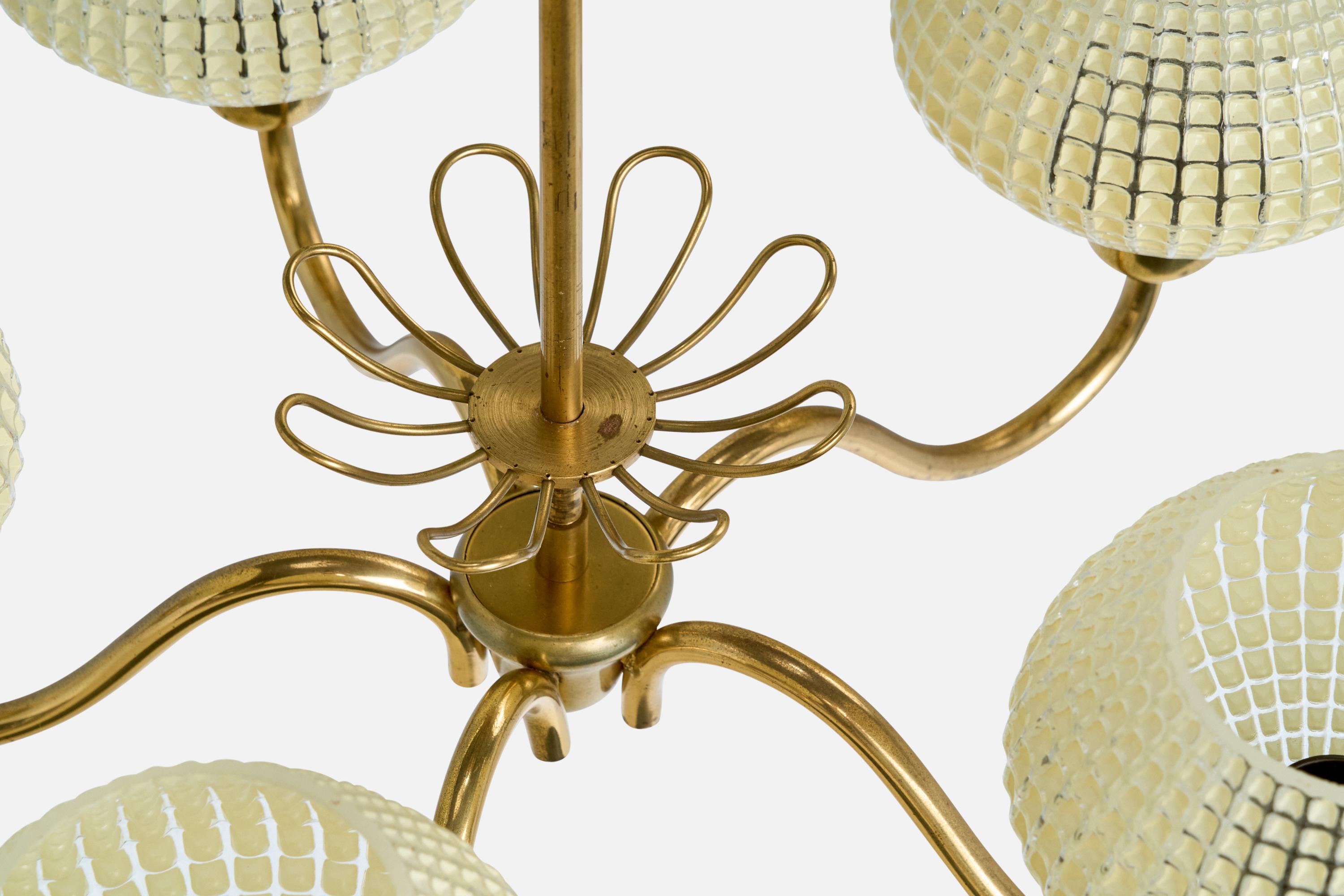 Designer suédois, lustre, laiton, verre, Suède, années 1950 en vente 4