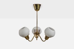 Swedish Designer, Chandelier, Brass, Glass, Sweden, 1950s