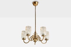 Lampadario di design svedese, ottone, vetro, Svezia, anni '1950