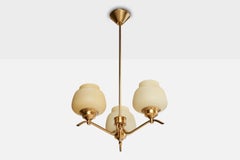 Swedish Designer, Chandelier, Brass, Glass, Sweden, 1950s