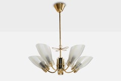 Swedish Designer, Chandelier, Brass, Glass, Sweden, 1950s