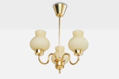 Lampadario di design svedese, ottone, vetro, Svezia, anni '1950
