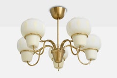 Swedish Designer, Chandelier, Brass, Glass, Sweden, 1950s