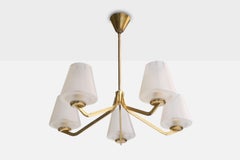Swedish Designer, Chandelier, Brass, Glass, Sweden, 1950s