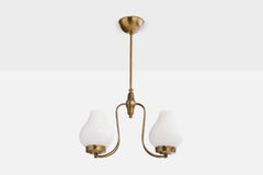 Lampadario di design svedese, ottone, vetro, Svezia, anni '1950