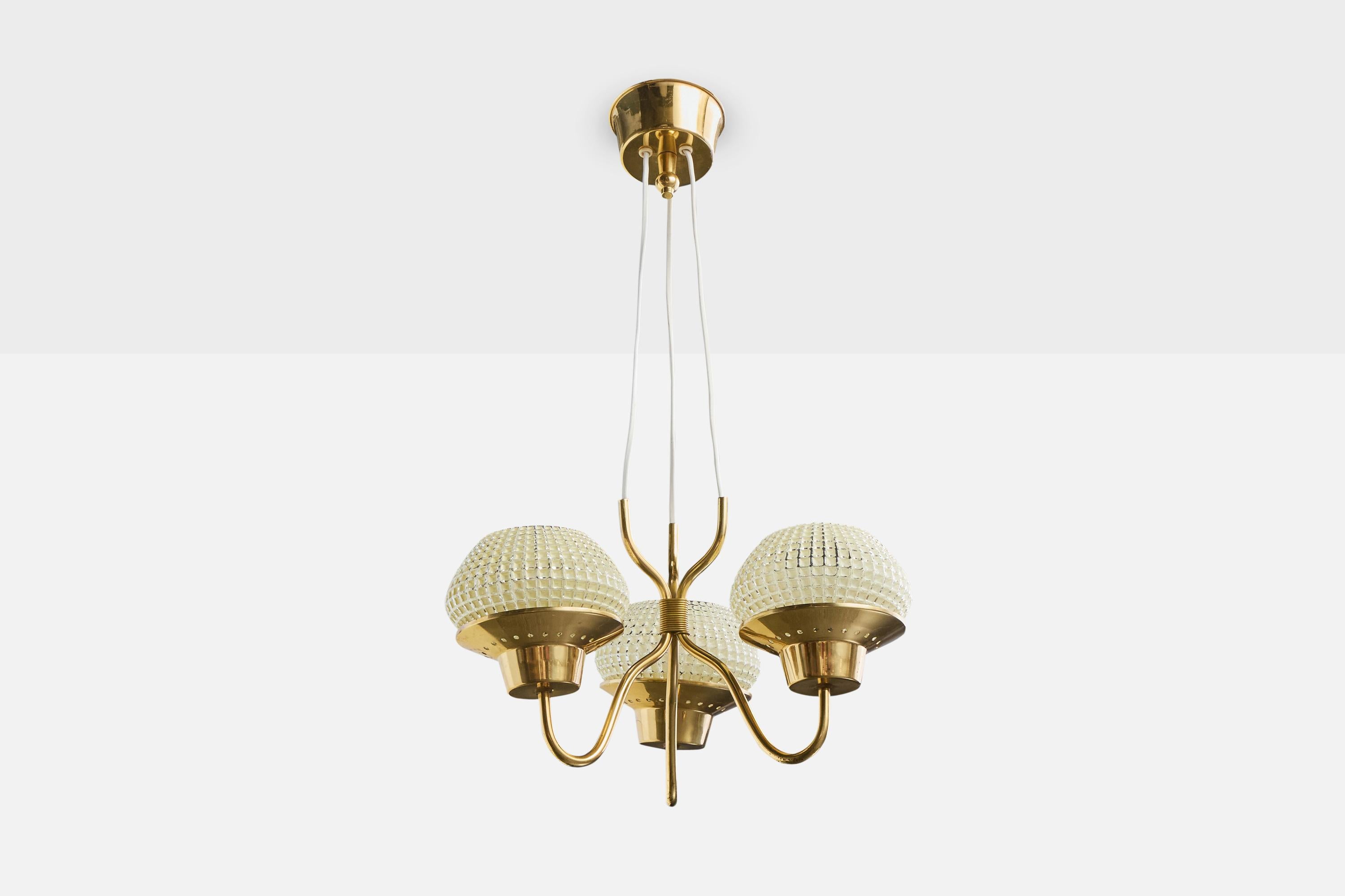 Lampadario in ottone e vetro acidato progettato e prodotto in Svezia, anni '1950 circa.

Dimensioni complessive (pollici): 25,5