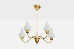 Swedish Designer, Chandelier, Brass, Glass, Sweden, 1950s