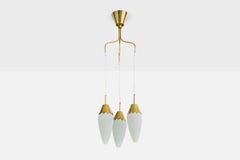 Swedish Designer, Chandelier, Brass, Glass, Sweden, 1950s