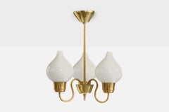 Schwedischer Designer, Kronleuchter, Messing, Glas, Schweden, 1950er Jahre