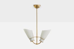 Swedish Designer, Chandelier, Brass, Glass, Sweden, 1950s