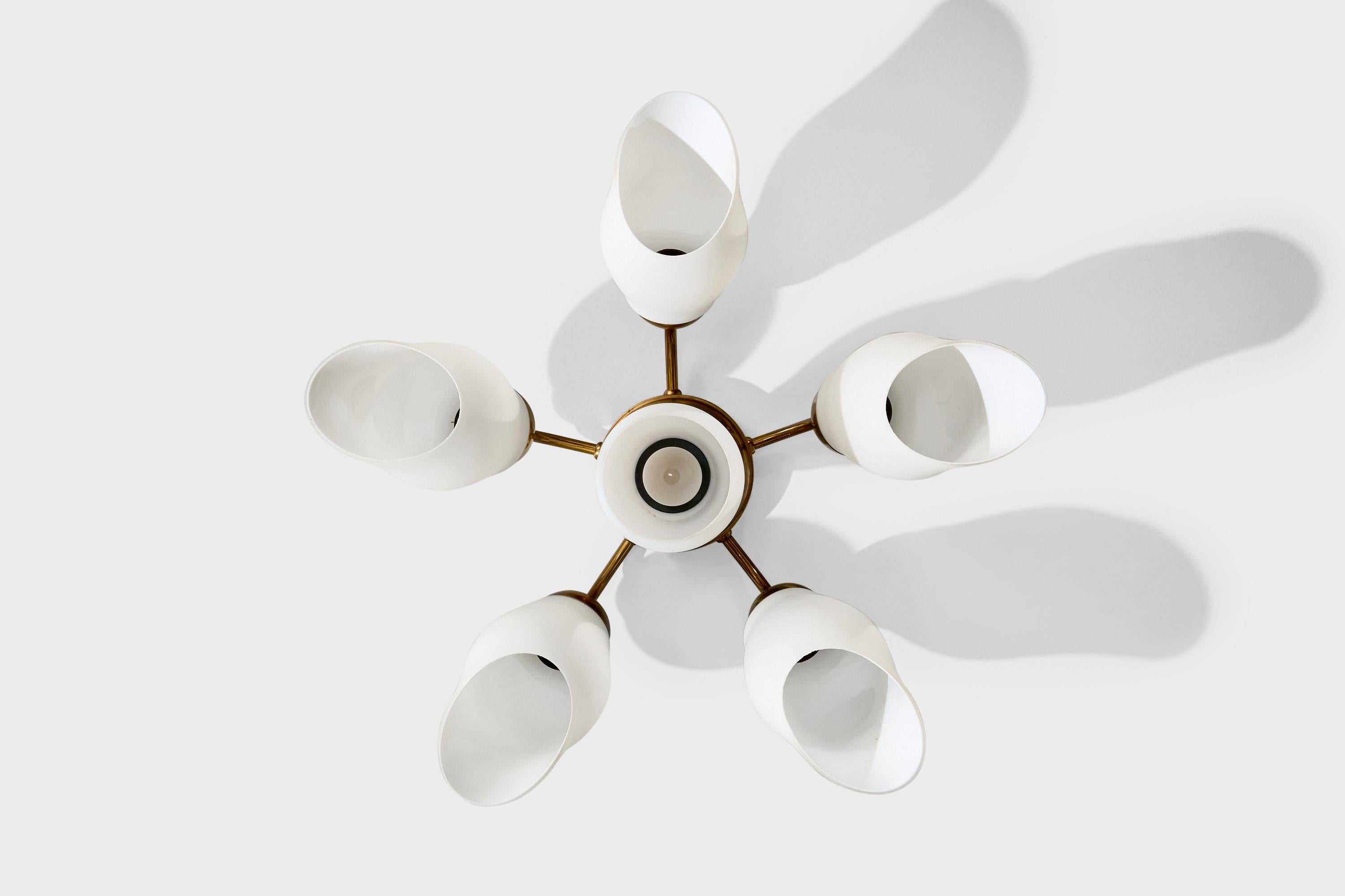 Mid-20th Century Swedish Designer, Chandelier, Brass, Glass, Sweden, 1950s For Sale