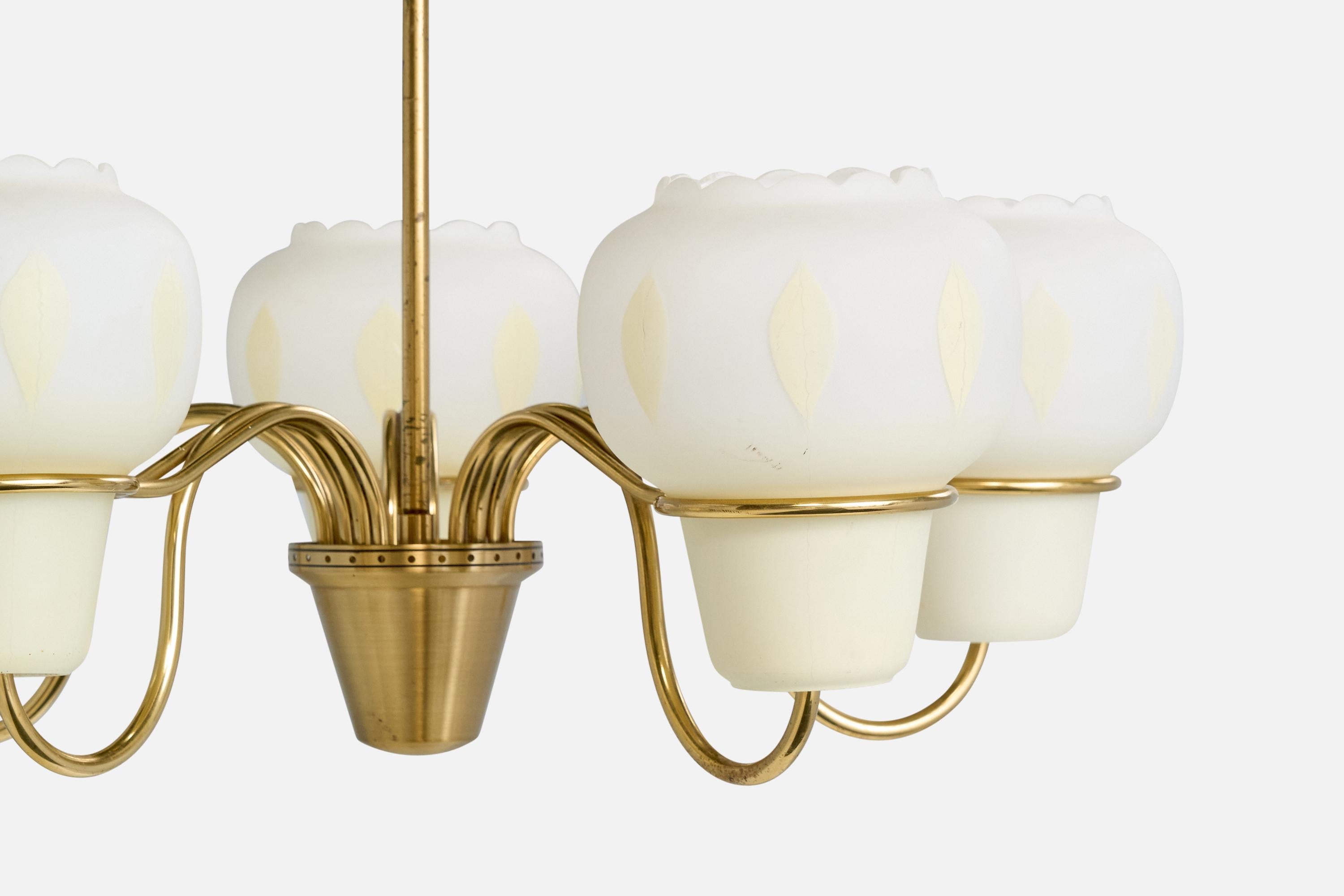 Swedish Designer, Chandelier, Brass, Glass, Sweden, 1950s For Sale 1