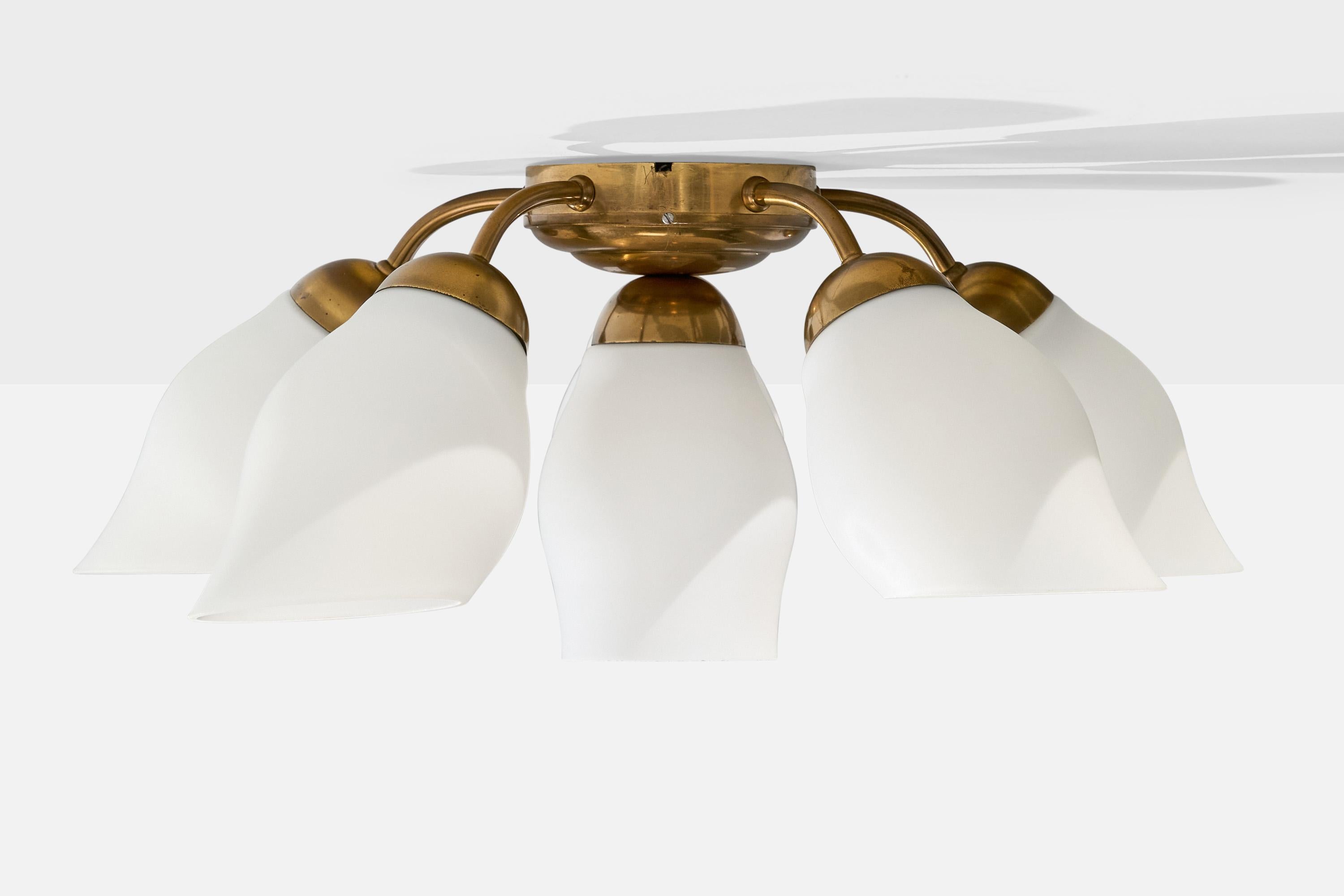 Swedish Designer, Chandelier, Brass, Glass, Sweden, 1950s For Sale 1