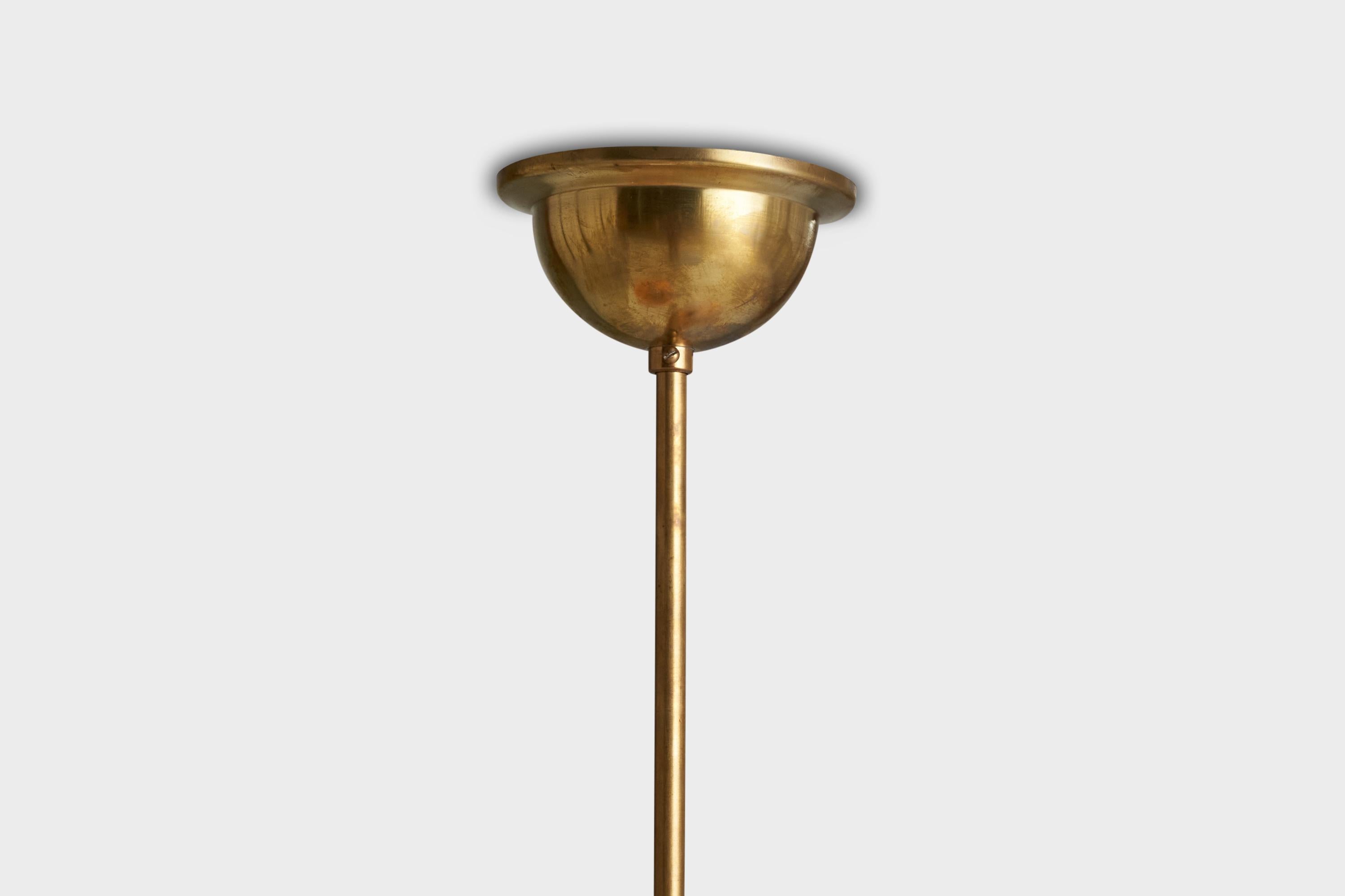 Swedish Designer, Chandelier, Brass, Glass, Sweden, 1950s For Sale 1