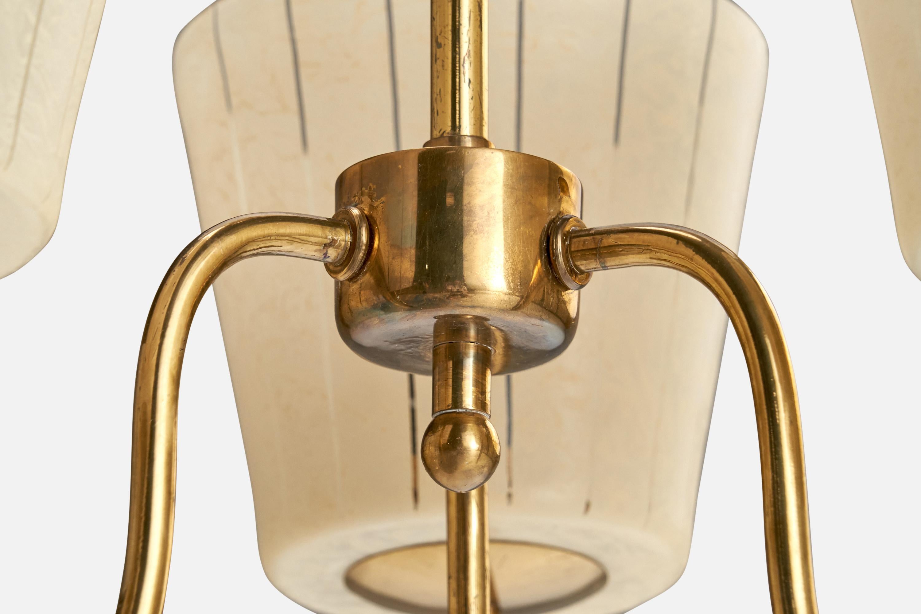 Swedish Designer, Chandelier, Brass, Glass, Sweden, 1950s For Sale 1