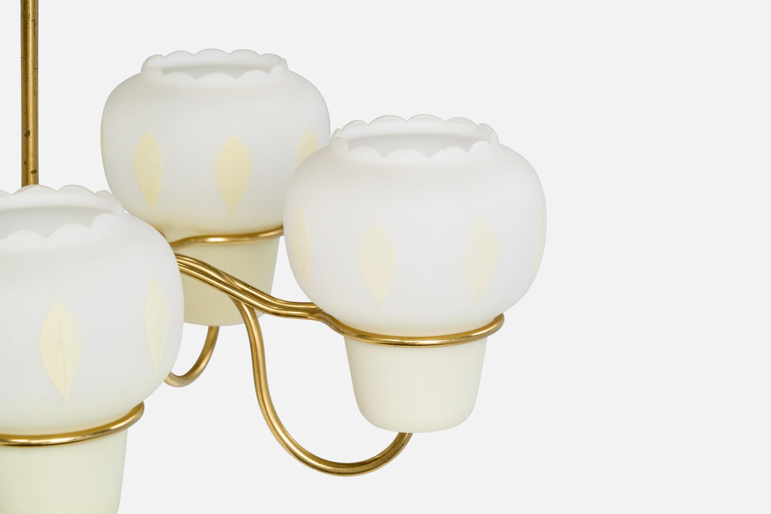 Swedish Designer, Chandelier, Brass, Glass, Sweden, 1950s For Sale 2