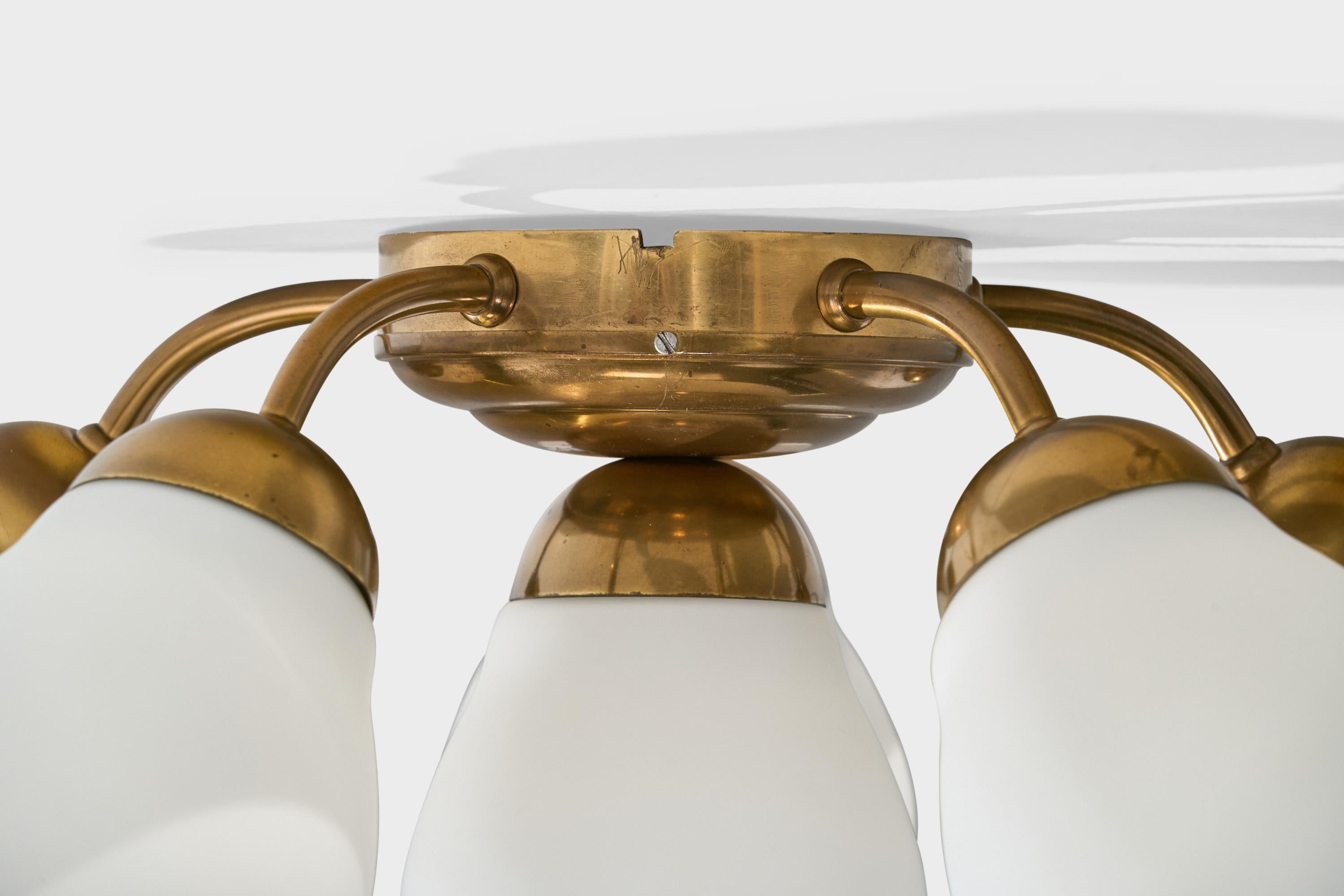 Swedish Designer, Chandelier, Brass, Glass, Sweden, 1950s For Sale 2