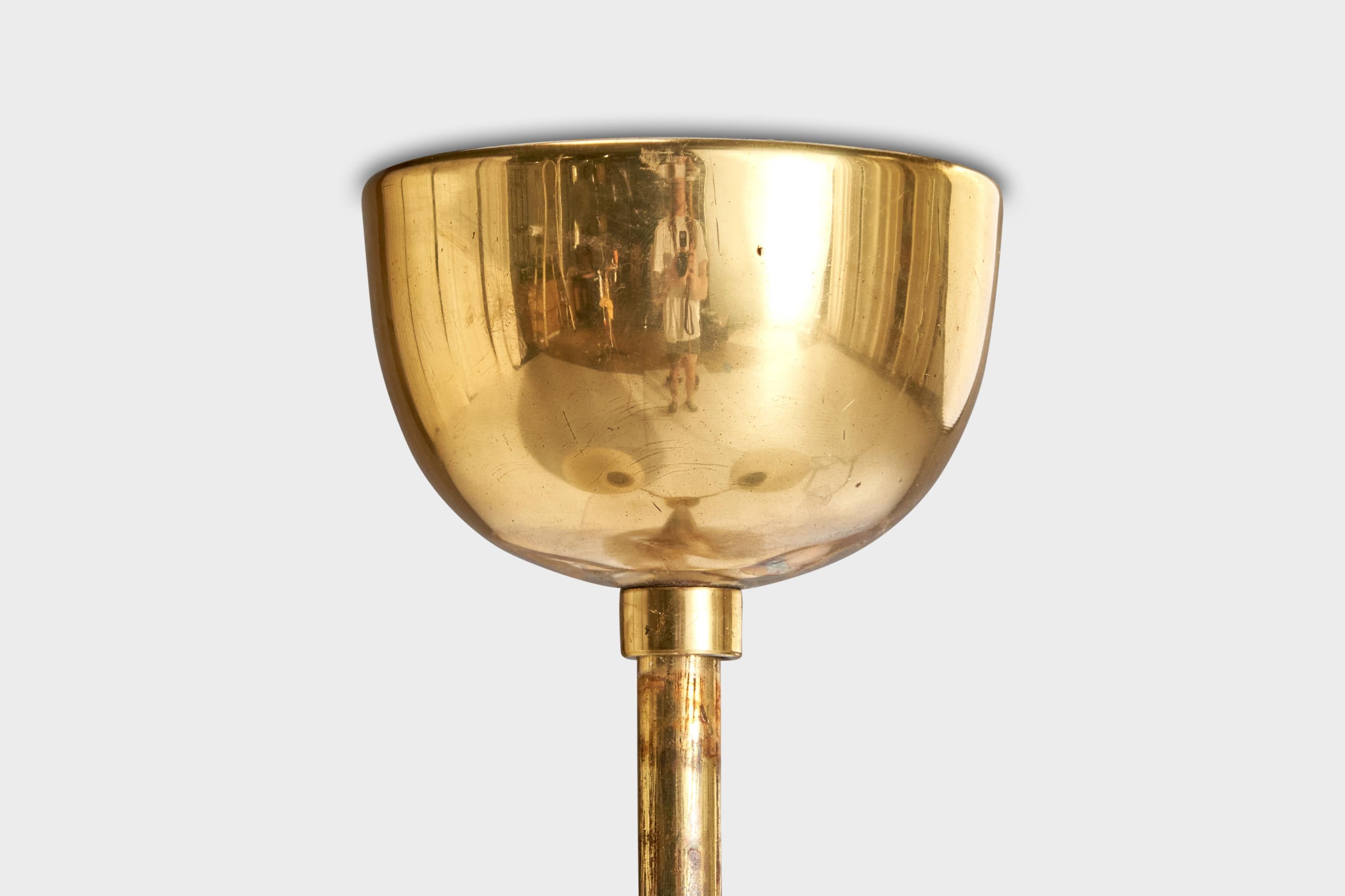 Swedish Designer, Chandelier, Brass, Glass, Sweden, 1950s For Sale 2