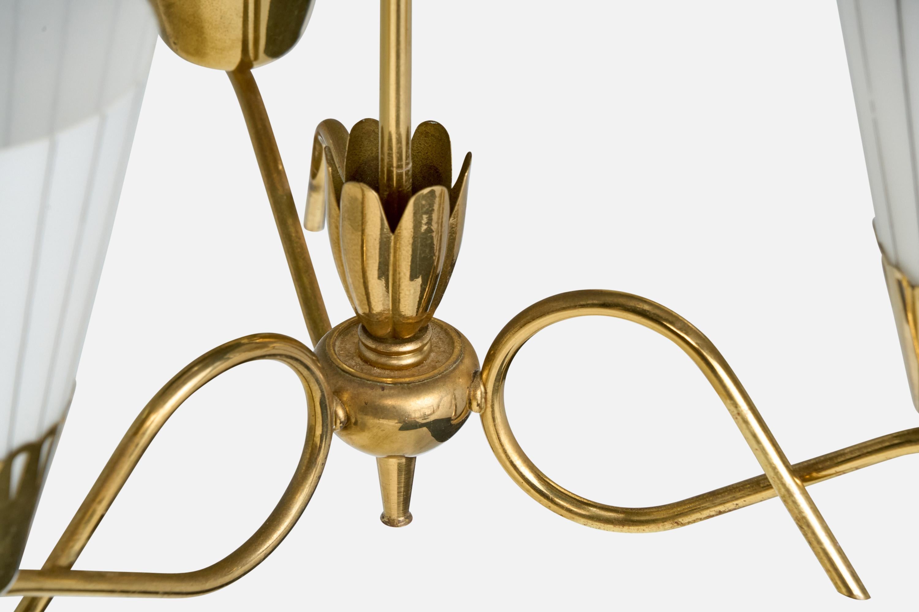Swedish Designer, Chandelier, Brass, Glass, Sweden, 1950s For Sale 2