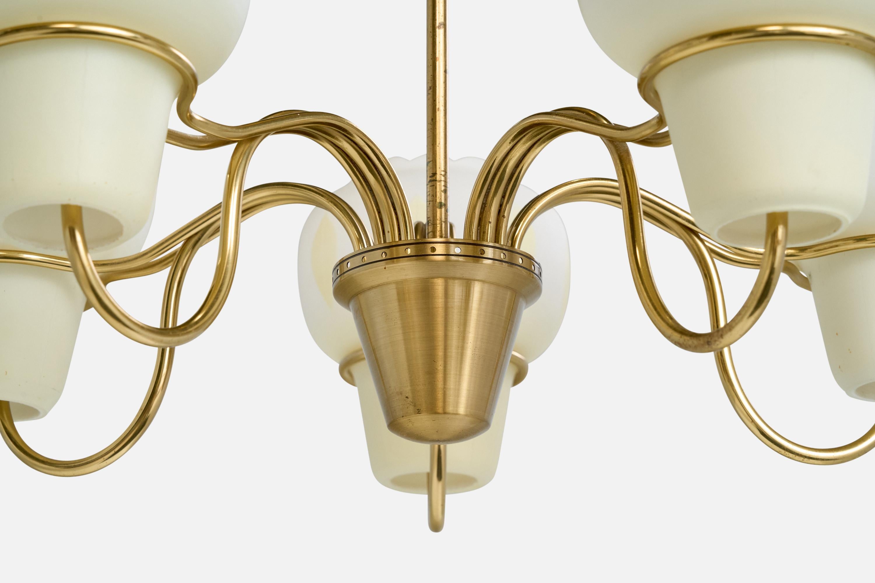 Swedish Designer, Chandelier, Brass, Glass, Sweden, 1950s For Sale 3