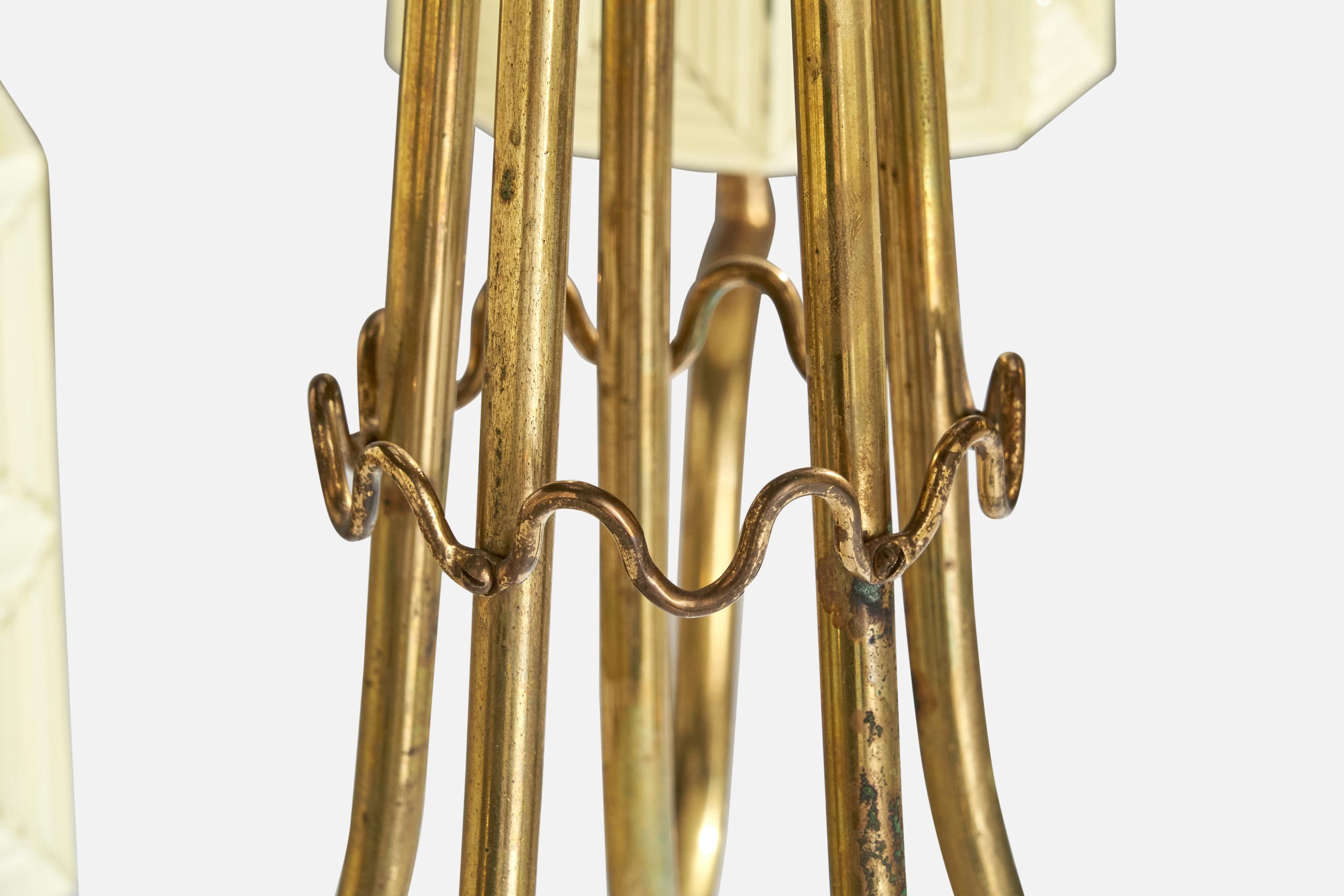 Designer suédois, lustre, laiton, verre, Suède, années 1950 en vente 1
