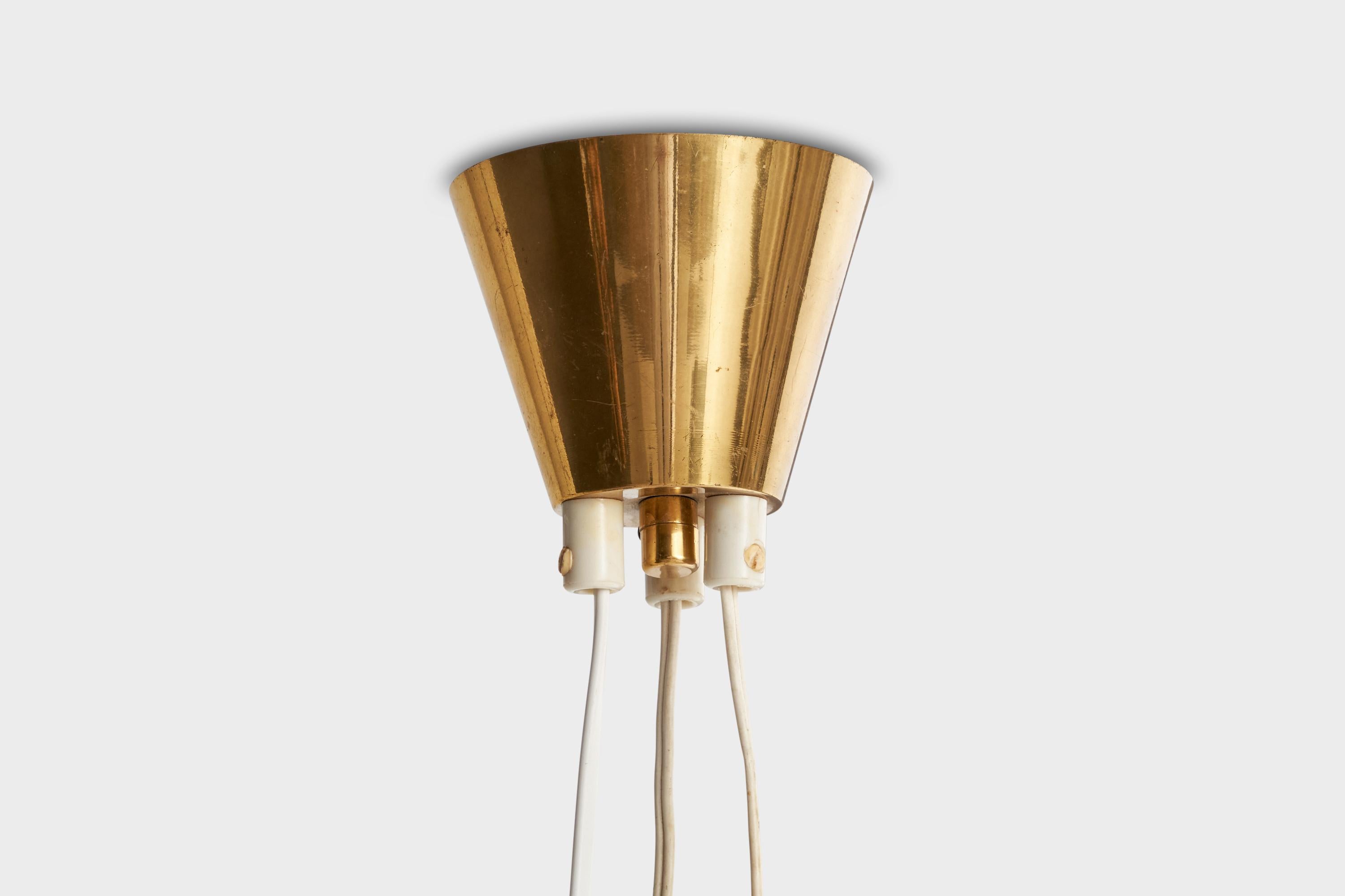 Designer suédois, lustre, laiton, verre, Suède, années 1950 en vente 1