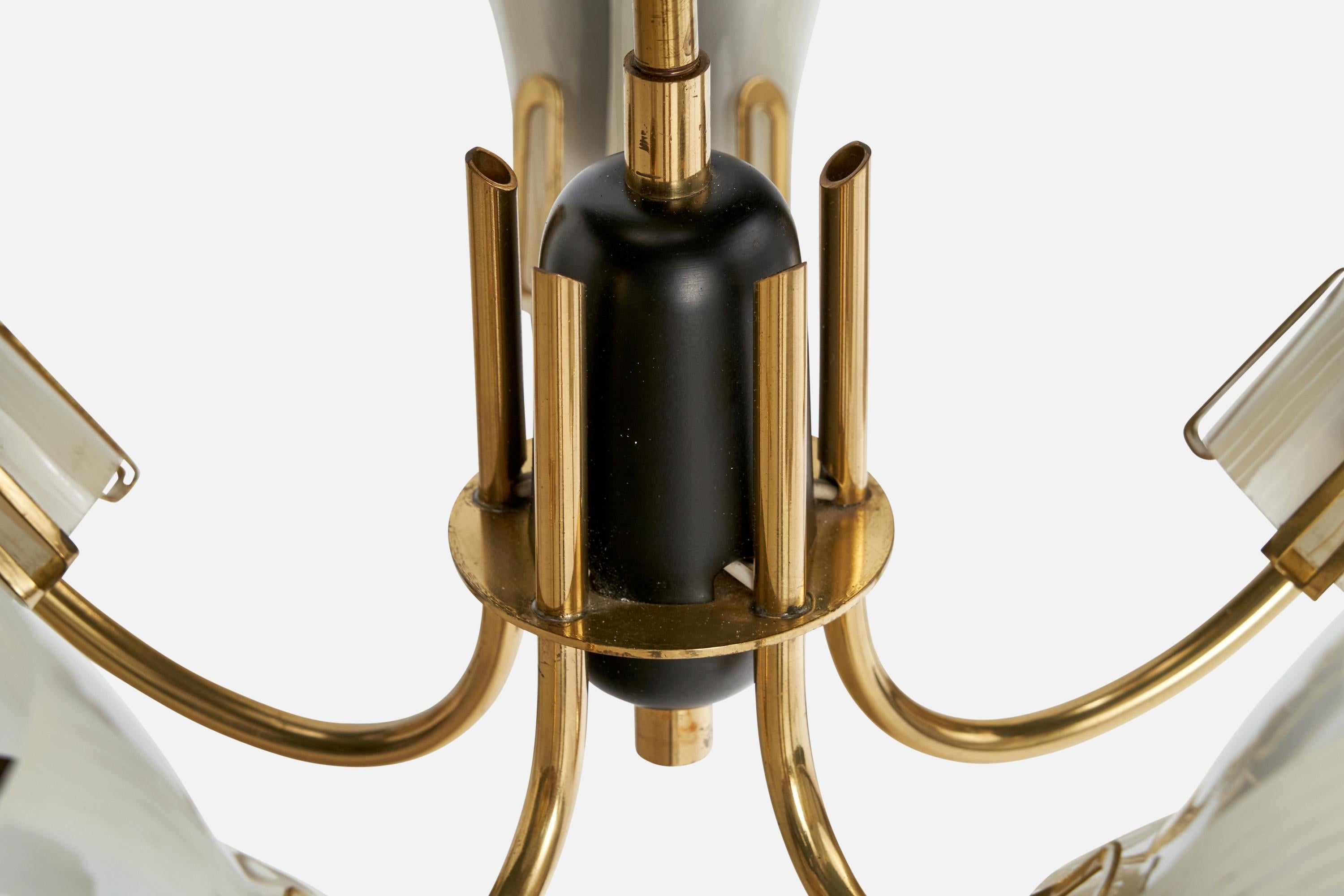 Designer suédois, lustre, laiton, verre, Suède, années 1950 en vente 1